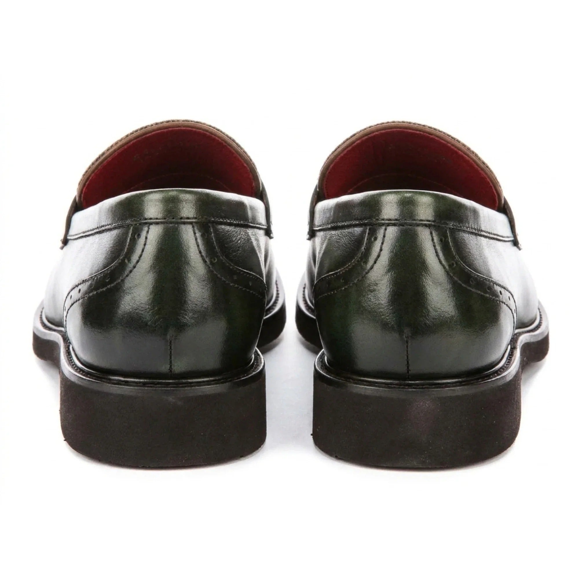 Mocassins Tristian pour homme en cuir vert à chevrons et tweed