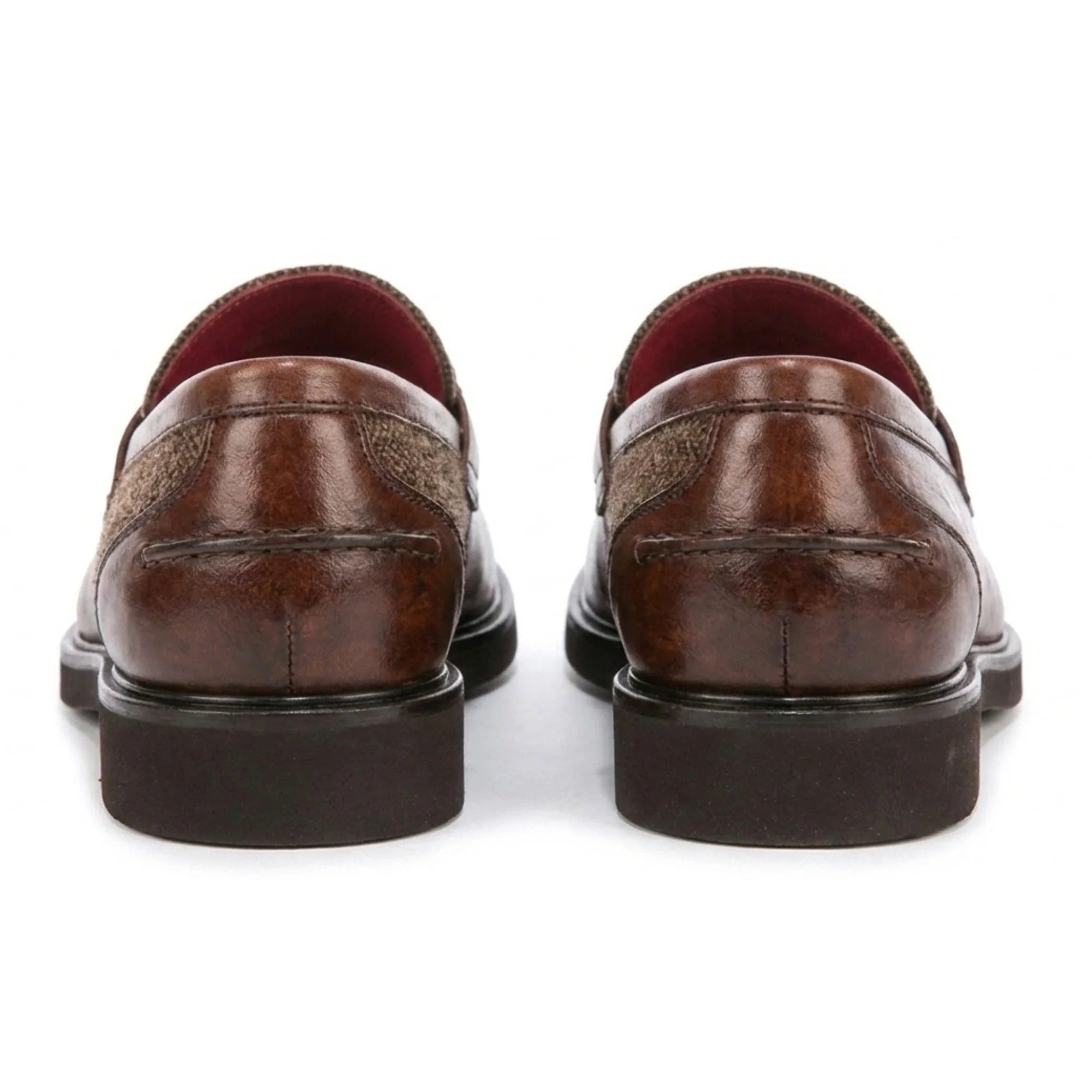 Mocassins Tristian pour homme en cuir fauve et tweed à chevrons