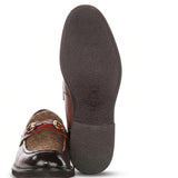 Mocassins Tristian pour homme en cuir fauve et tweed à chevrons