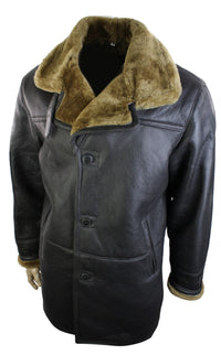 Mens 3/4 Brown Duffle  Real Sheepskin Jacket Classic Brown Ginger