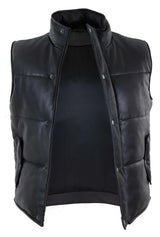 Mens Real Leather Waistcoat Gilet Quilted Puffer Design Warm Zip Casual Black