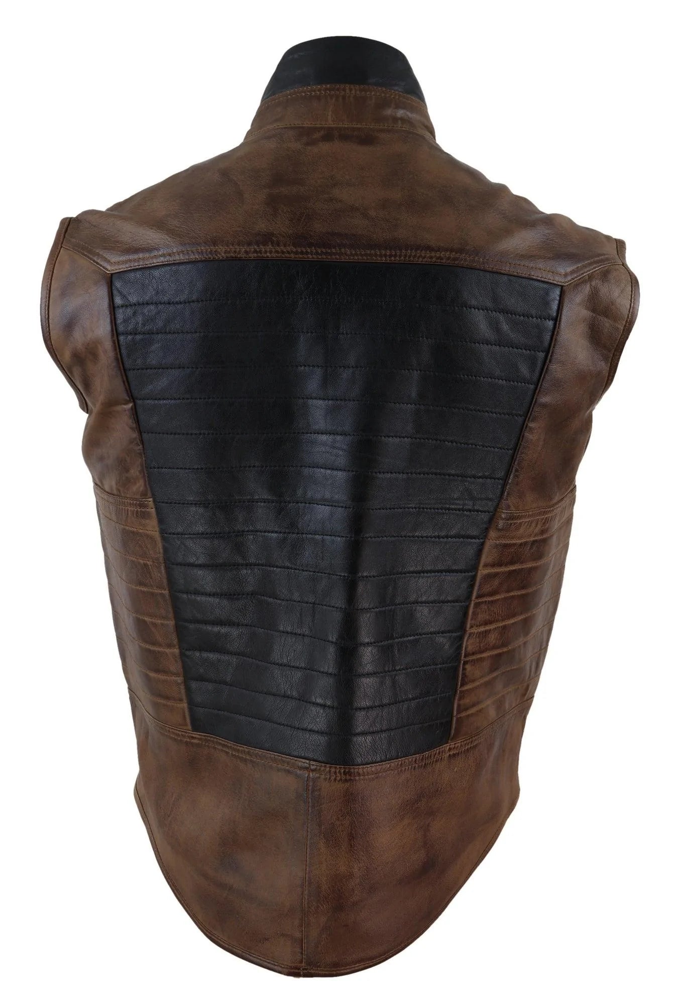 Mens Black & Brown Leather Gilet