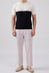 T-shirt tricoté à blocs de couleur blancs et noirs pour hommes