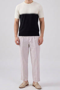 T-shirt tricoté à blocs de couleur blancs et noirs pour hommes