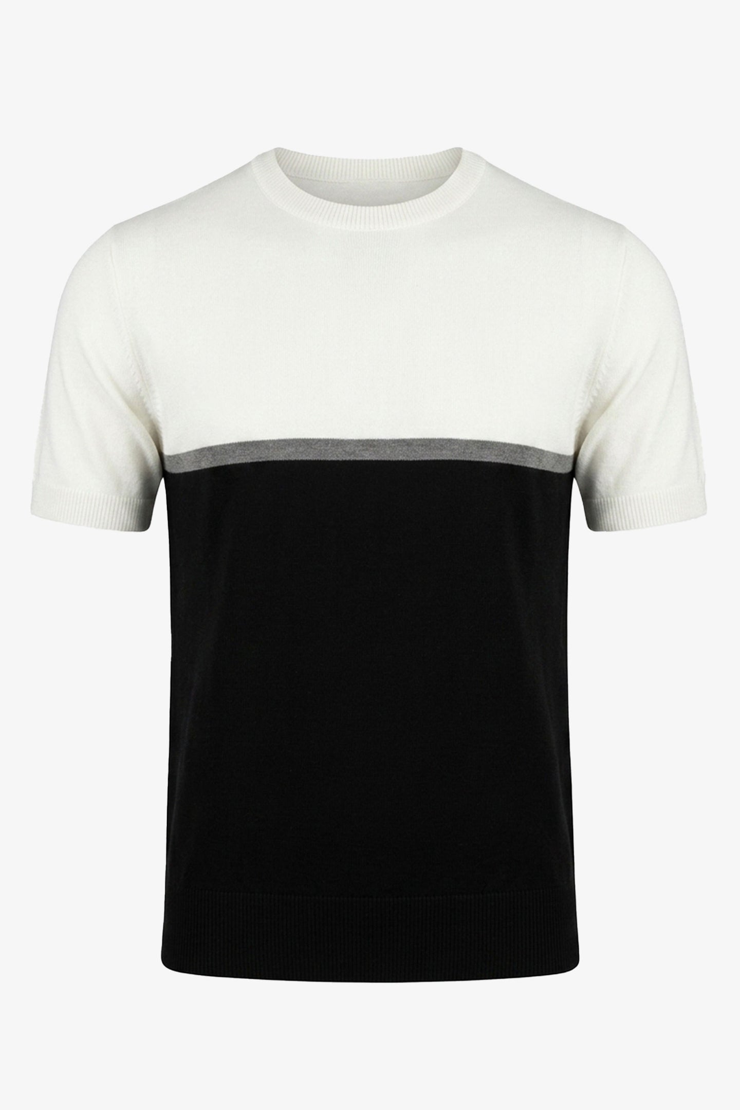 T-shirt tricoté à blocs de couleur blancs et noirs pour hommes