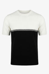 T-shirt tricoté à blocs de couleur blancs et noirs pour hommes
