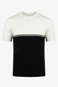 T-shirt tricoté à blocs de couleur blancs et noirs pour hommes