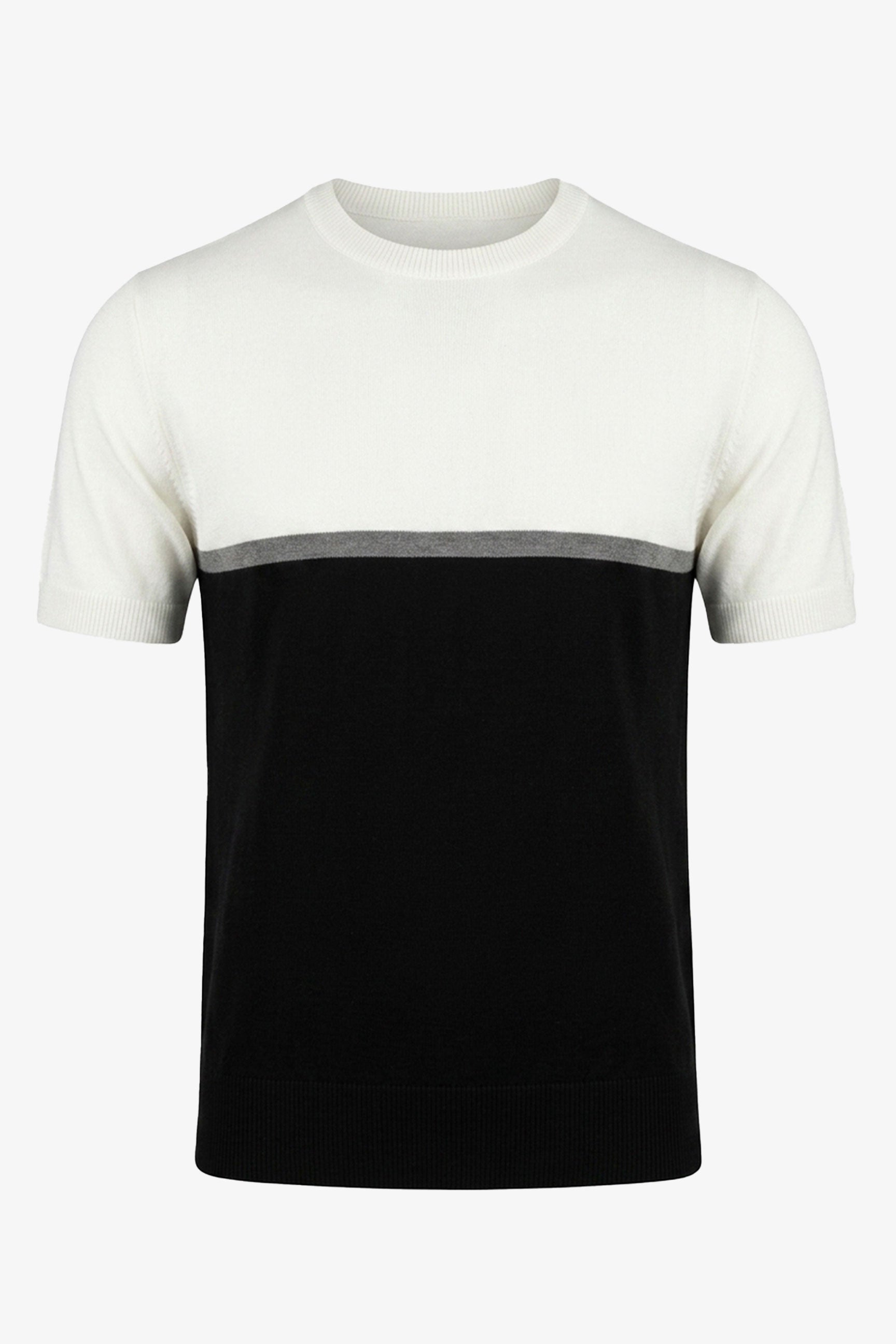T-shirt tricoté à blocs de couleur blancs et noirs pour hommes