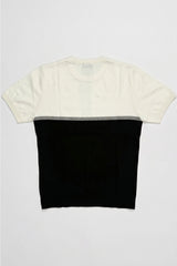 T-shirt tricoté à blocs de couleur blancs et noirs pour hommes