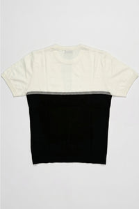T-shirt tricoté à blocs de couleur blancs et noirs pour hommes