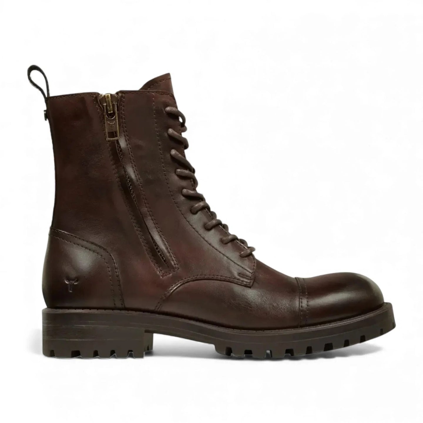 Bottes de combat militaires Willem pour hommes, en cuir marron bordeaux
