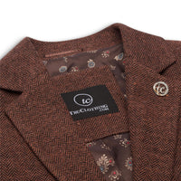 WS-12 - Blazer de tailleur en tweed pour femme, laine à chevrons, marron rouille