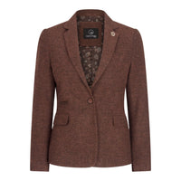WS-12 - Blazer de tailleur en tweed pour femme, laine à chevrons, marron rouille