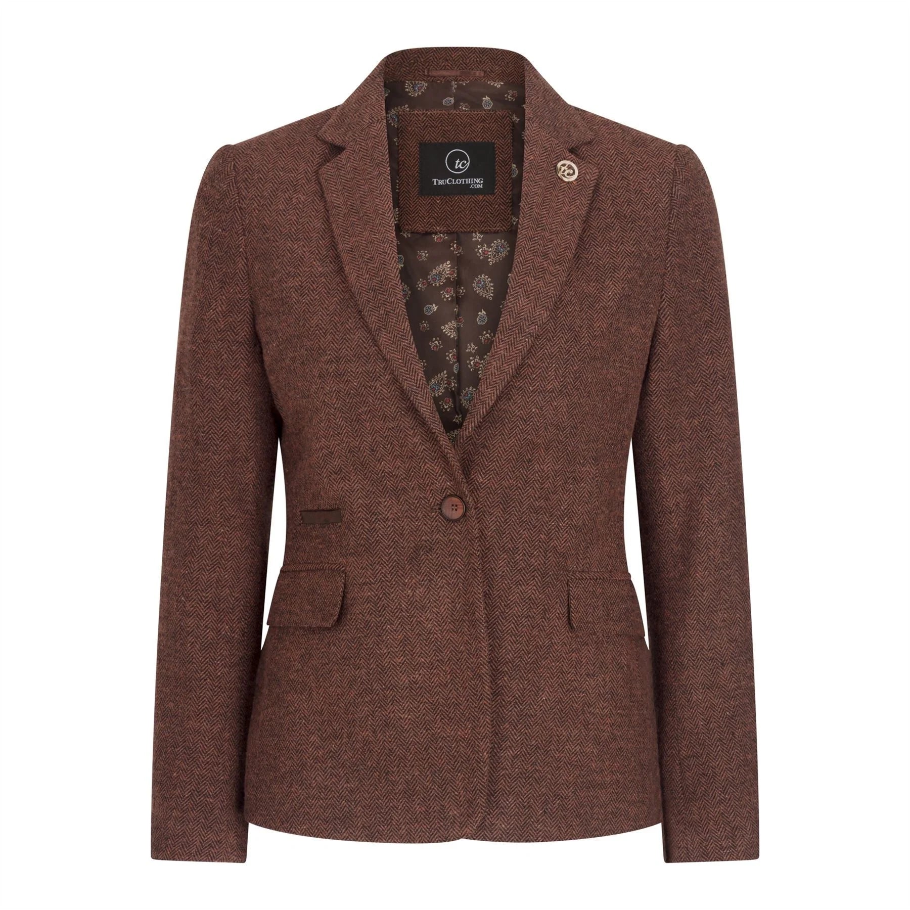 WS-12 - Blazer de tailleur en tweed pour femme, laine à chevrons, marron rouille