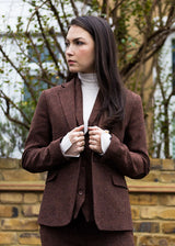 WS-12 - Blazer de tailleur en tweed pour femme, laine à chevrons, marron rouille