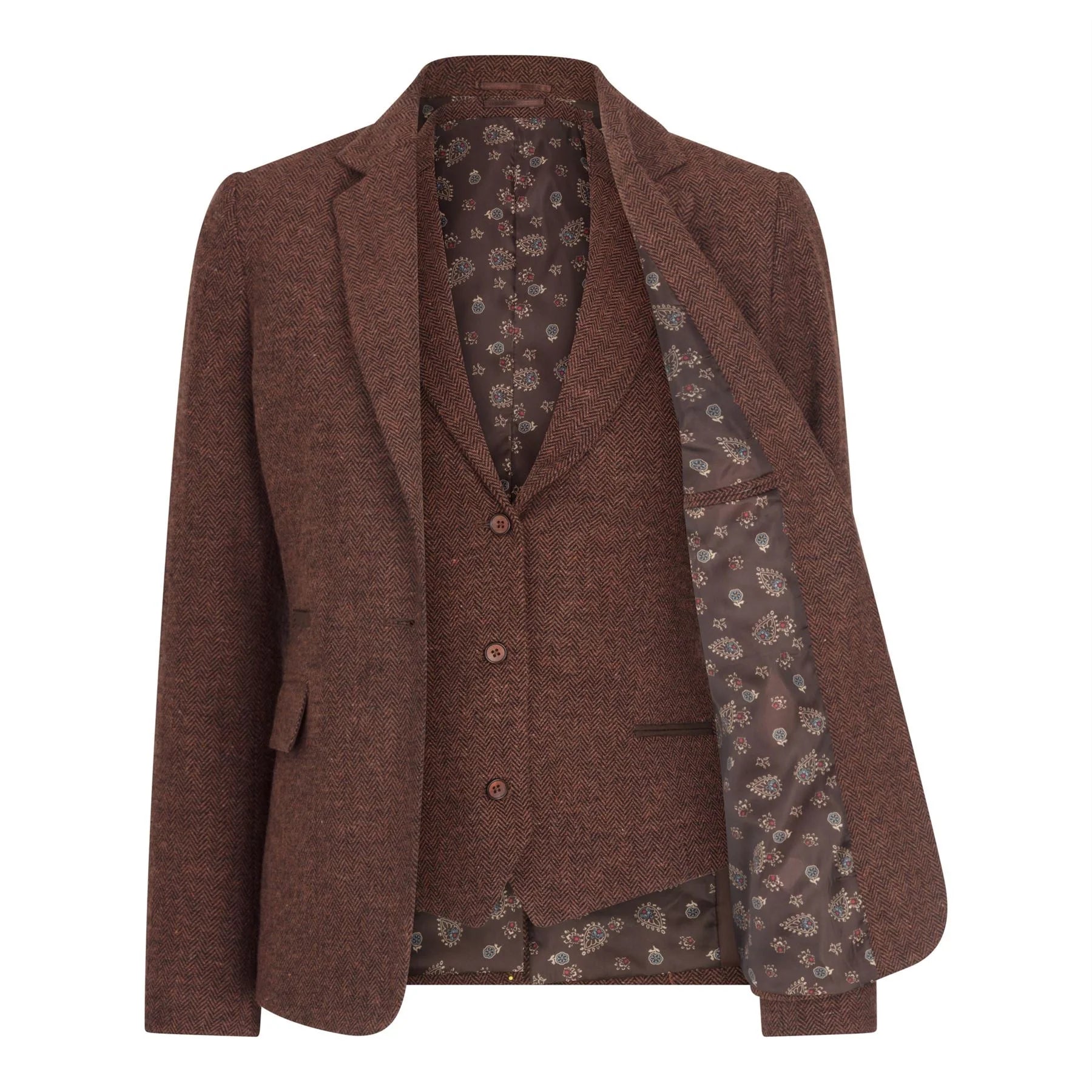 WS-12 - Blazer de tailleur en tweed pour femme, laine à chevrons, marron rouille