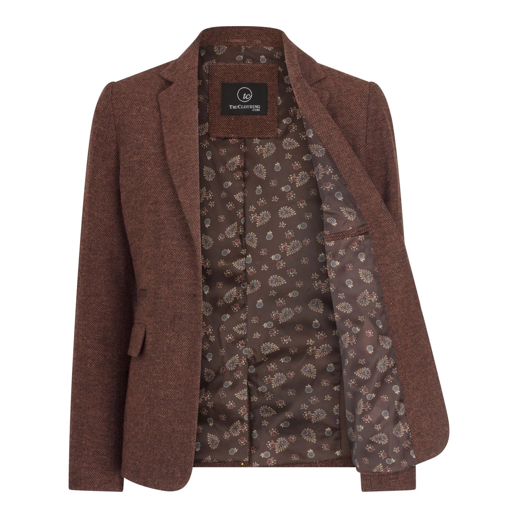WS-12 - Blazer de tailleur en tweed pour femme, laine à chevrons, marron rouille