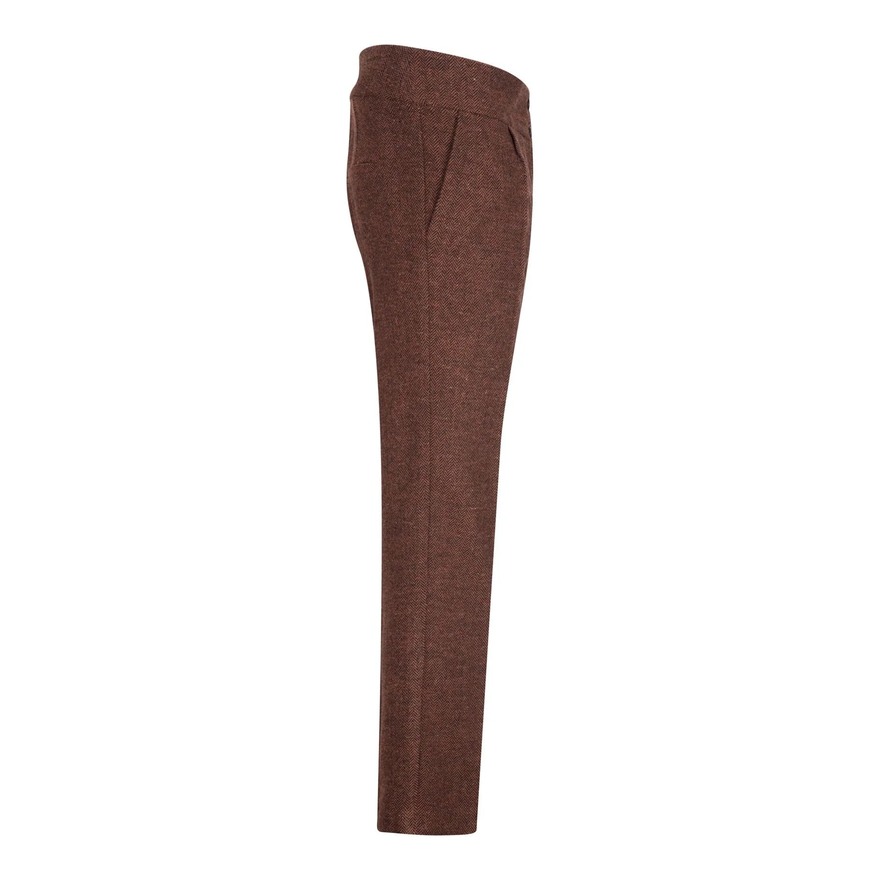 WS-12 - Pantalon de tailleur en tweed pour femme, laine à chevrons, marron rouille