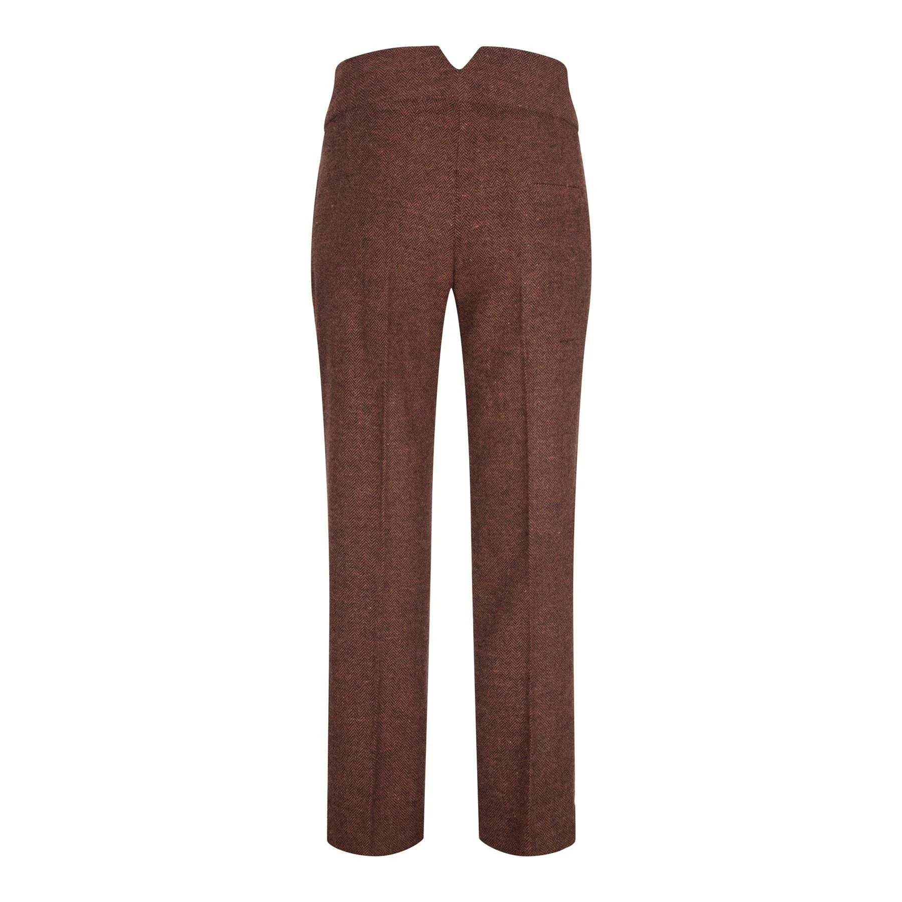 WS-12 - Pantalon de tailleur en tweed pour femme, laine à chevrons, marron rouille