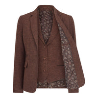 WS-12 - Gilet de tailleur en tweed pour femme, laine à chevrons, marron rouille