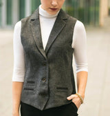 Women Grey Tweed Herringbone waistcoat 1920's Peaky Tailored Fit Vintage Retro