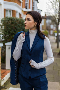 Womens Tweed Herringbone waistcoat Navy Blue 1920s Vintage Classic Gatsby Blinders