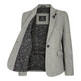 wsn03 - Veste blazer en tweed gris pour femme, écusson Elow, style Peaky des années 1920