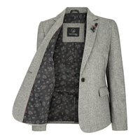 wsn03 - Veste blazer en tweed gris pour femme, écusson Elow, style Peaky des années 1920