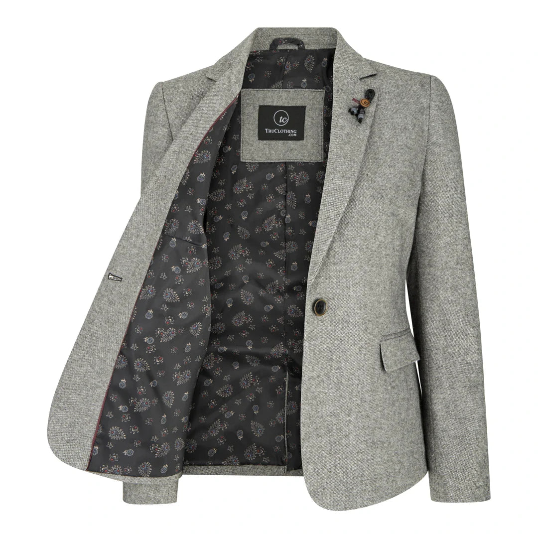 wsn03 - Veste blazer en tweed gris pour femme, écusson Elow, style Peaky des années 1920