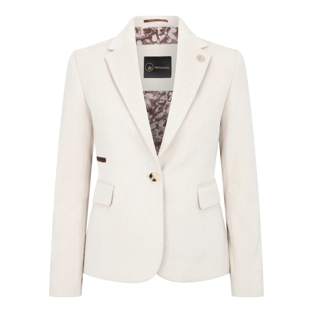 WSN15 - Blazer en tweed crème mélangé laine pour femme