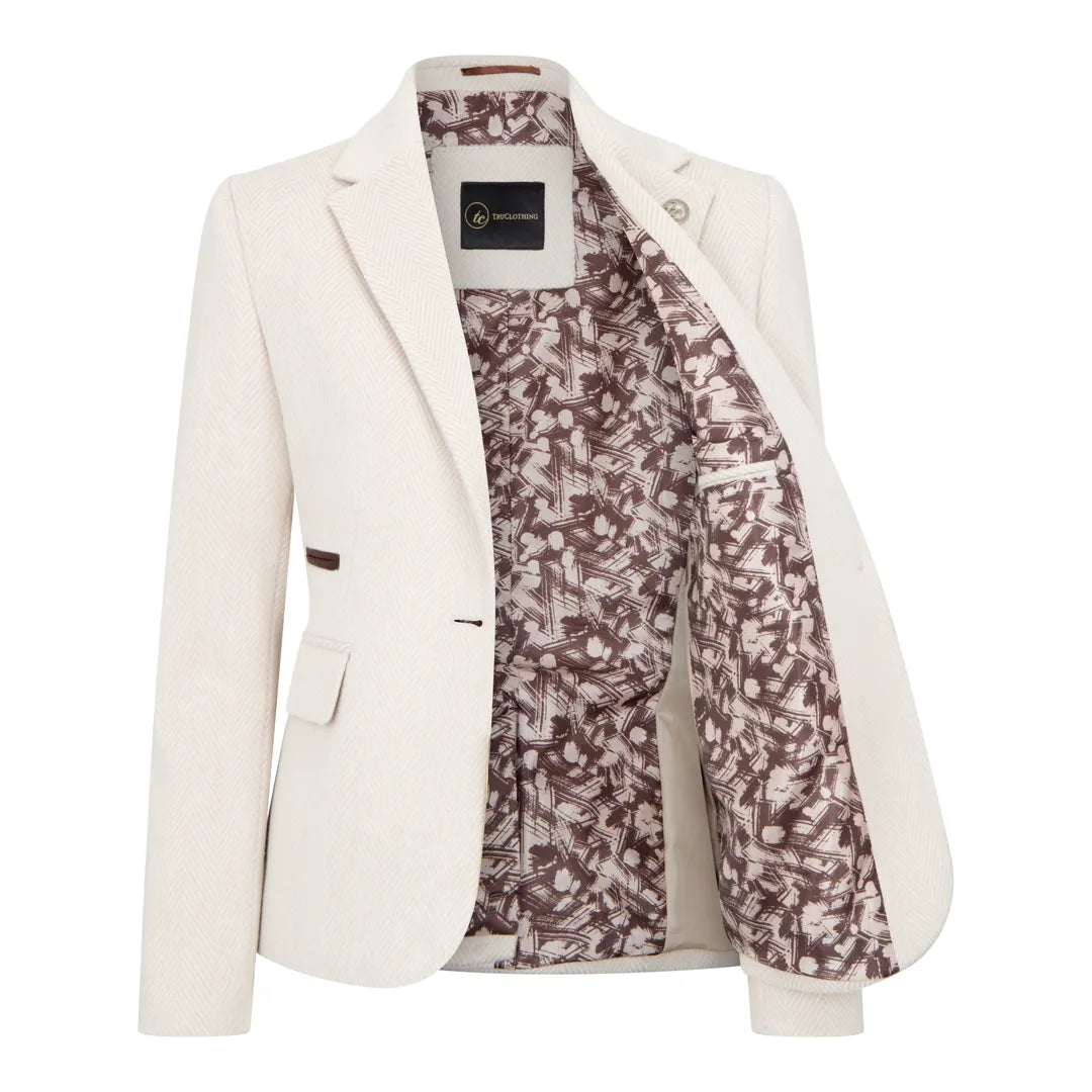 WSN15 - Blazer en tweed crème mélangé laine pour femme
