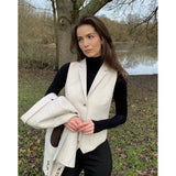 WSN15 - Gilet en tweed crème mélangé laine pour femme