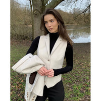 WSN15 - Gilet en tweed crème mélangé laine pour femme