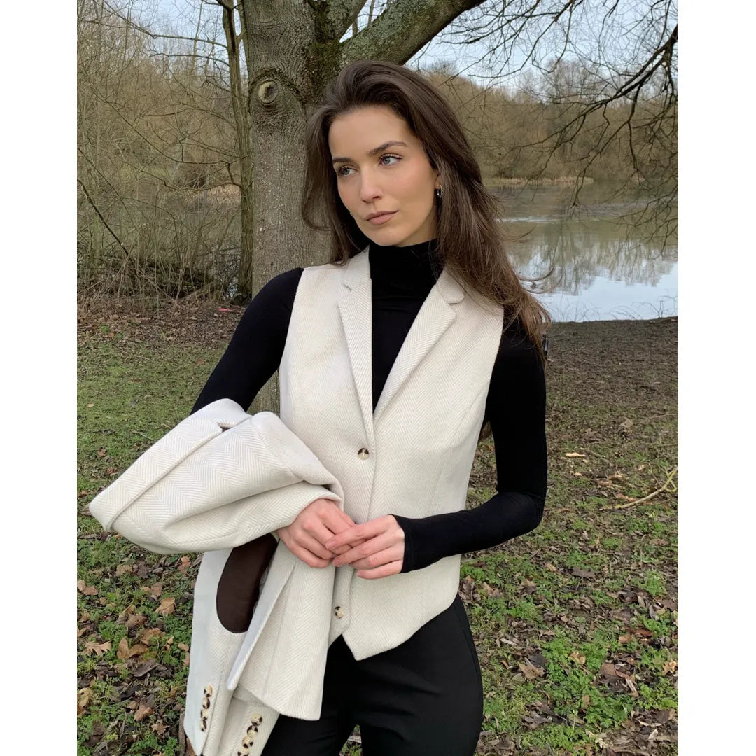 WSN15 - Gilet en tweed crème mélangé laine pour femme