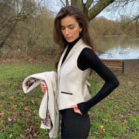 WSN15 - Gilet en tweed crème mélangé laine pour femme