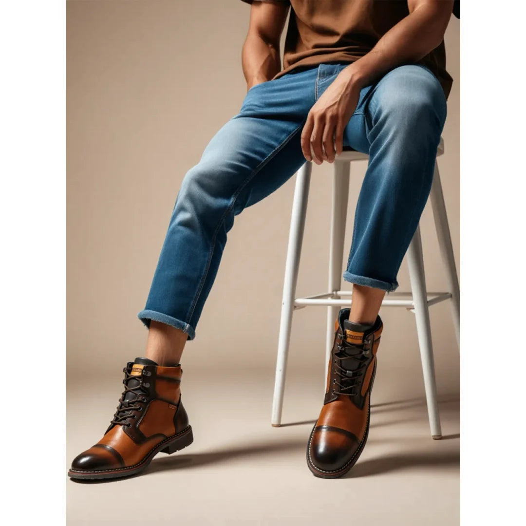 York - Bottines en cuir marron à lacets pour hommes